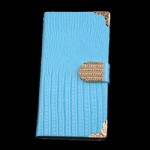 Luxury Lizard Diamond Wallet Leather Case for Apple iPhone 6 Plus Blue style034
