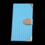 Luxury Lizard Diamond Wallet Leather Case for Apple iPhone 6 Plus Blue style034